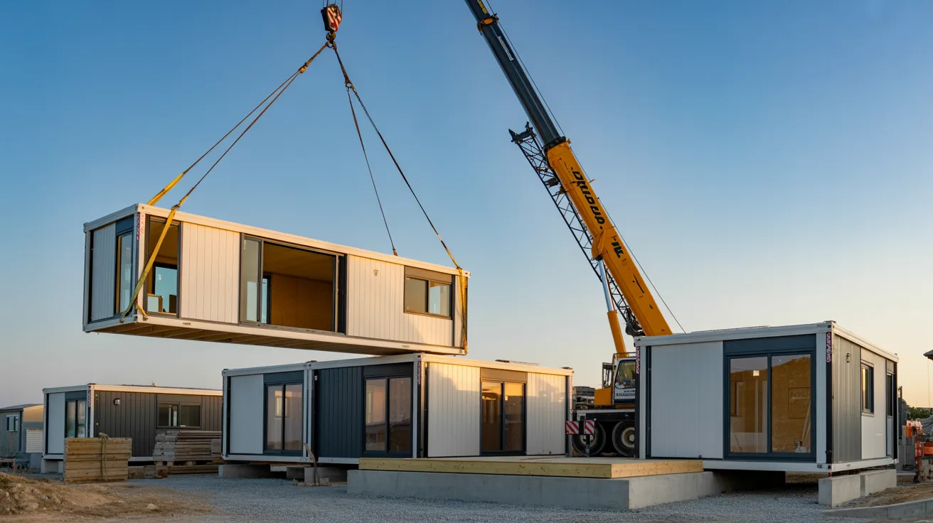 Modular home installation at a construction site