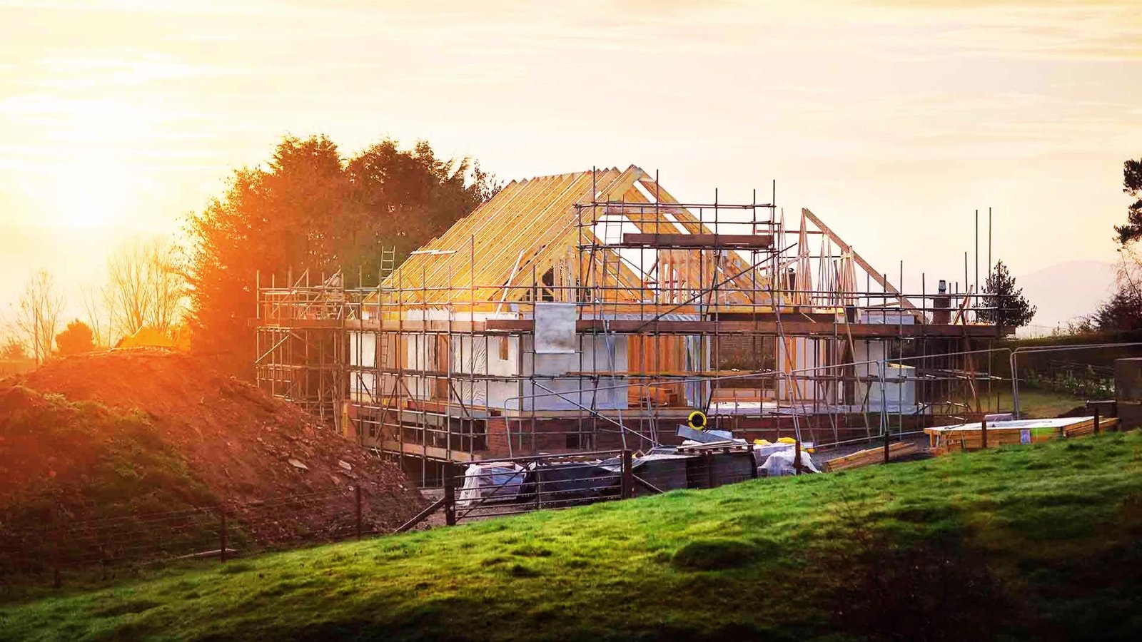Showing construction of a house.