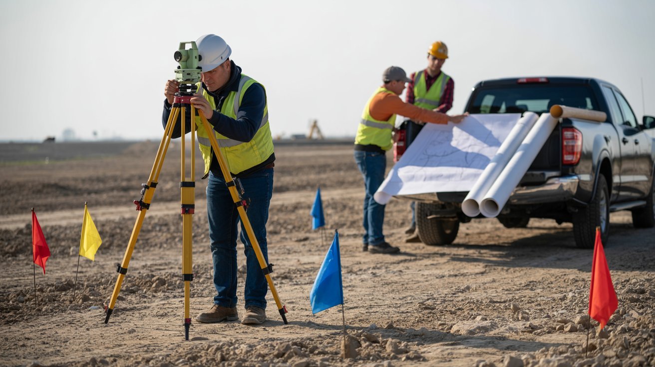 Surveyor assessing land before construction site clearing begins.