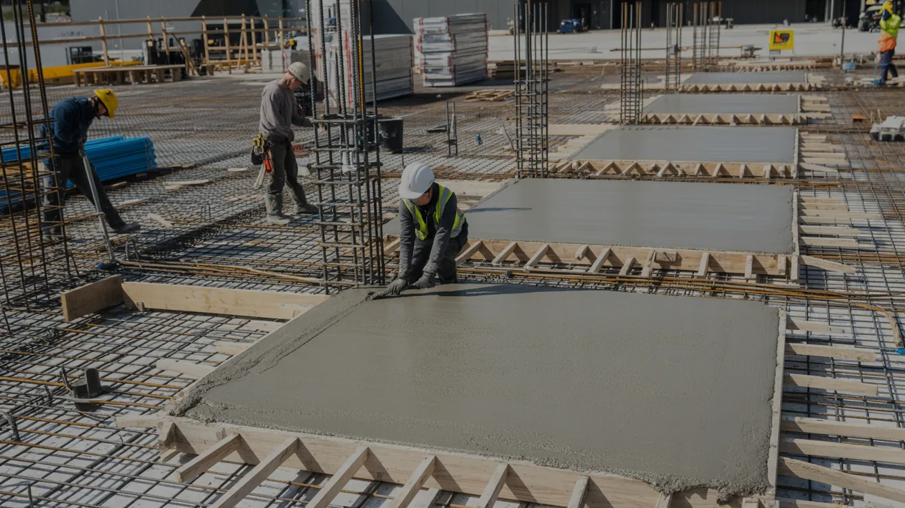 Concrete wall panels being formed on-site during tilt-up construction 
