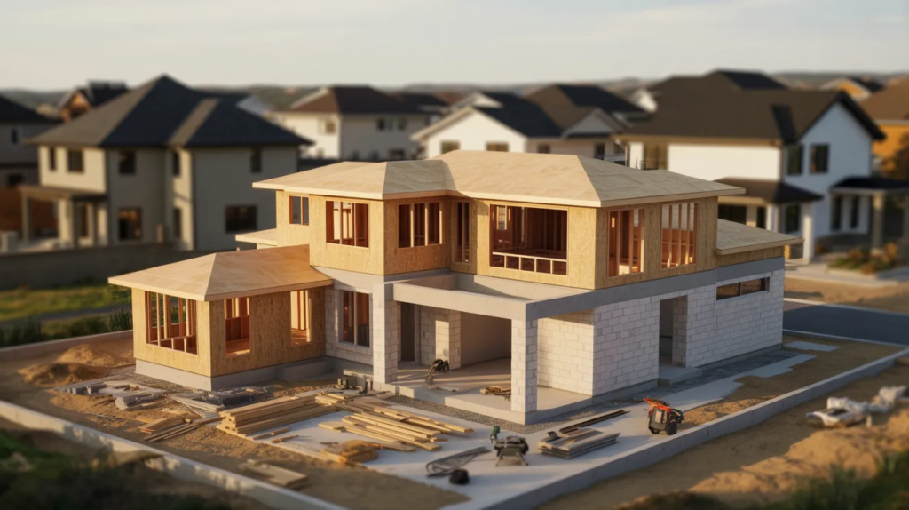 Newly constructed homes in a modern residential neighborhood