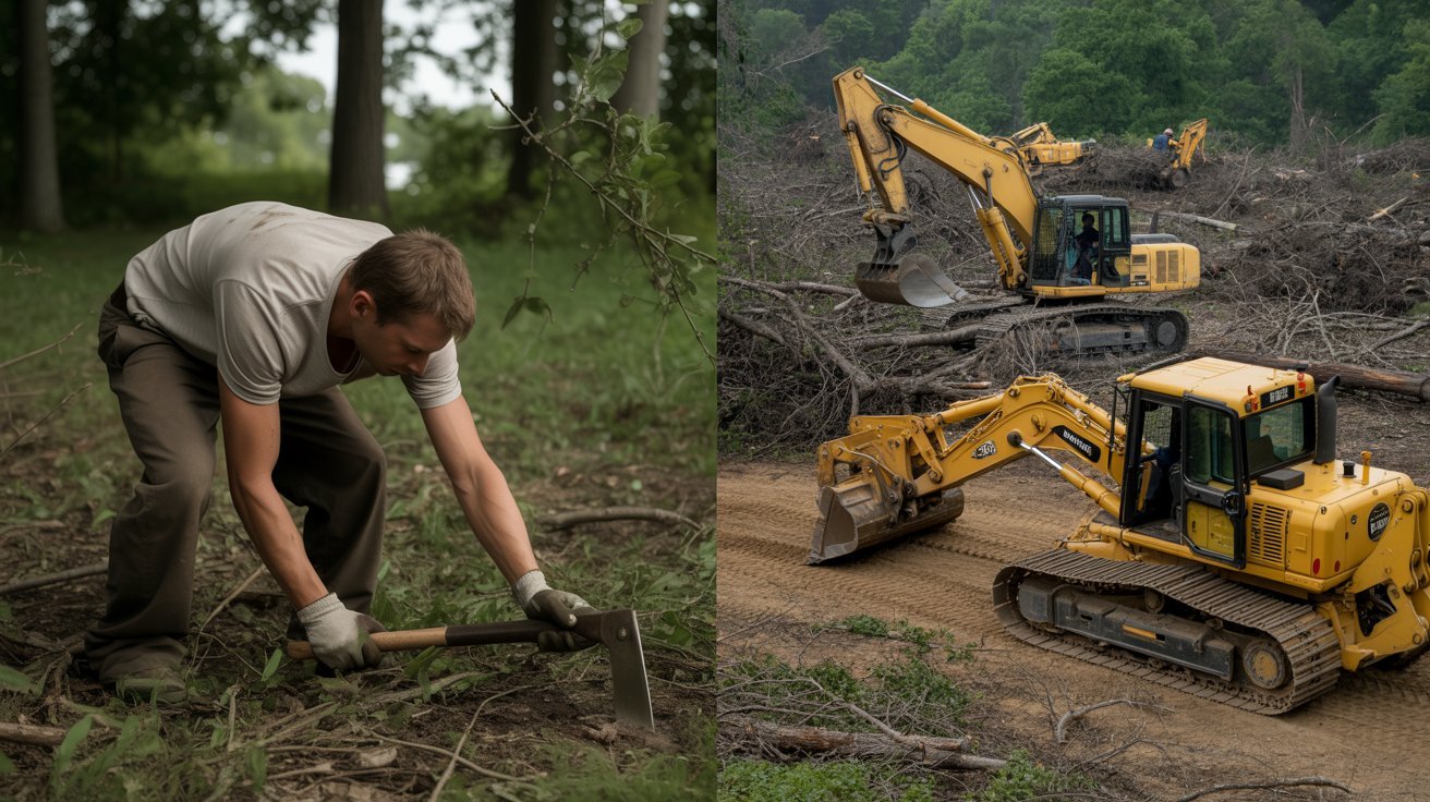 Comparison between DIY land clearing and professional site clearing services.