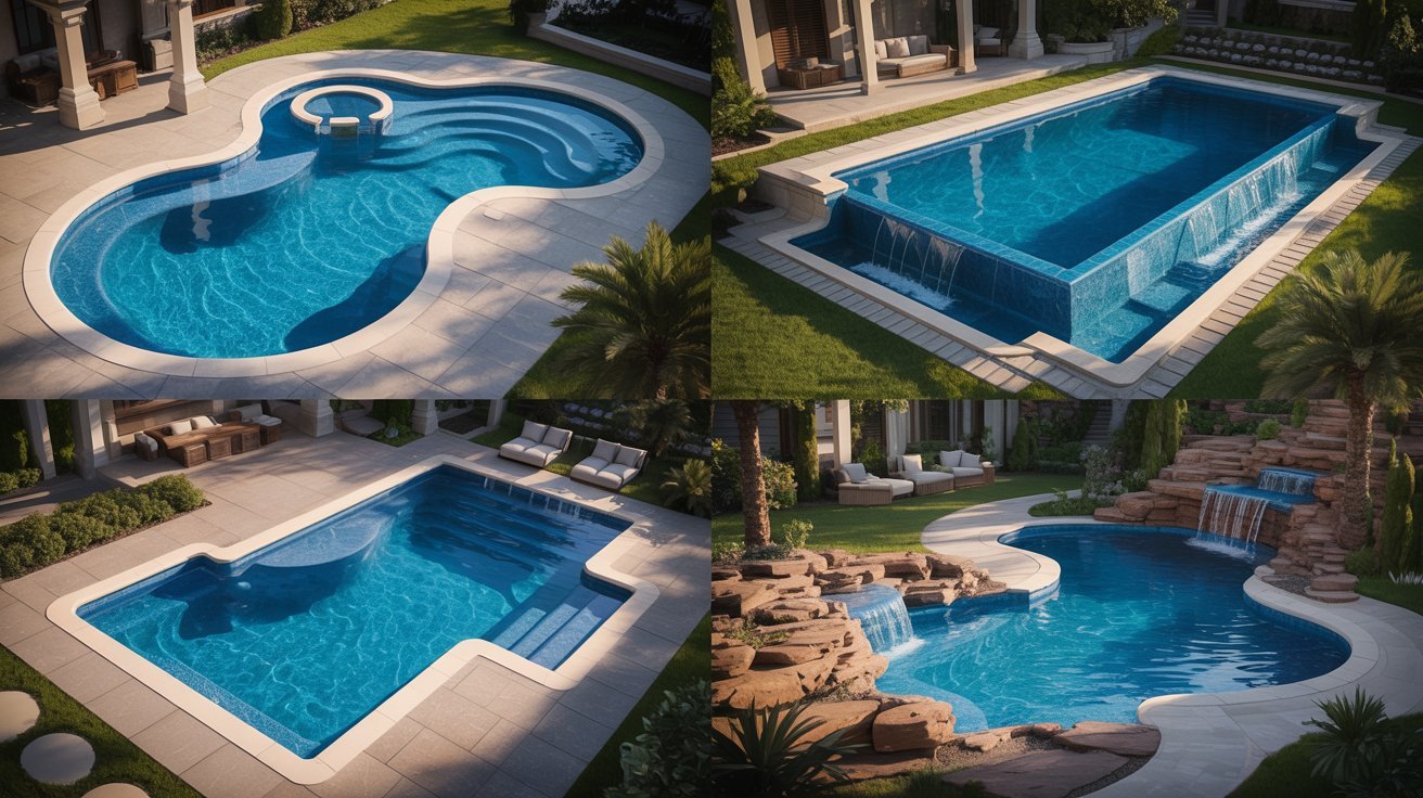 Various inground pool designs and sizes for backyard planning.