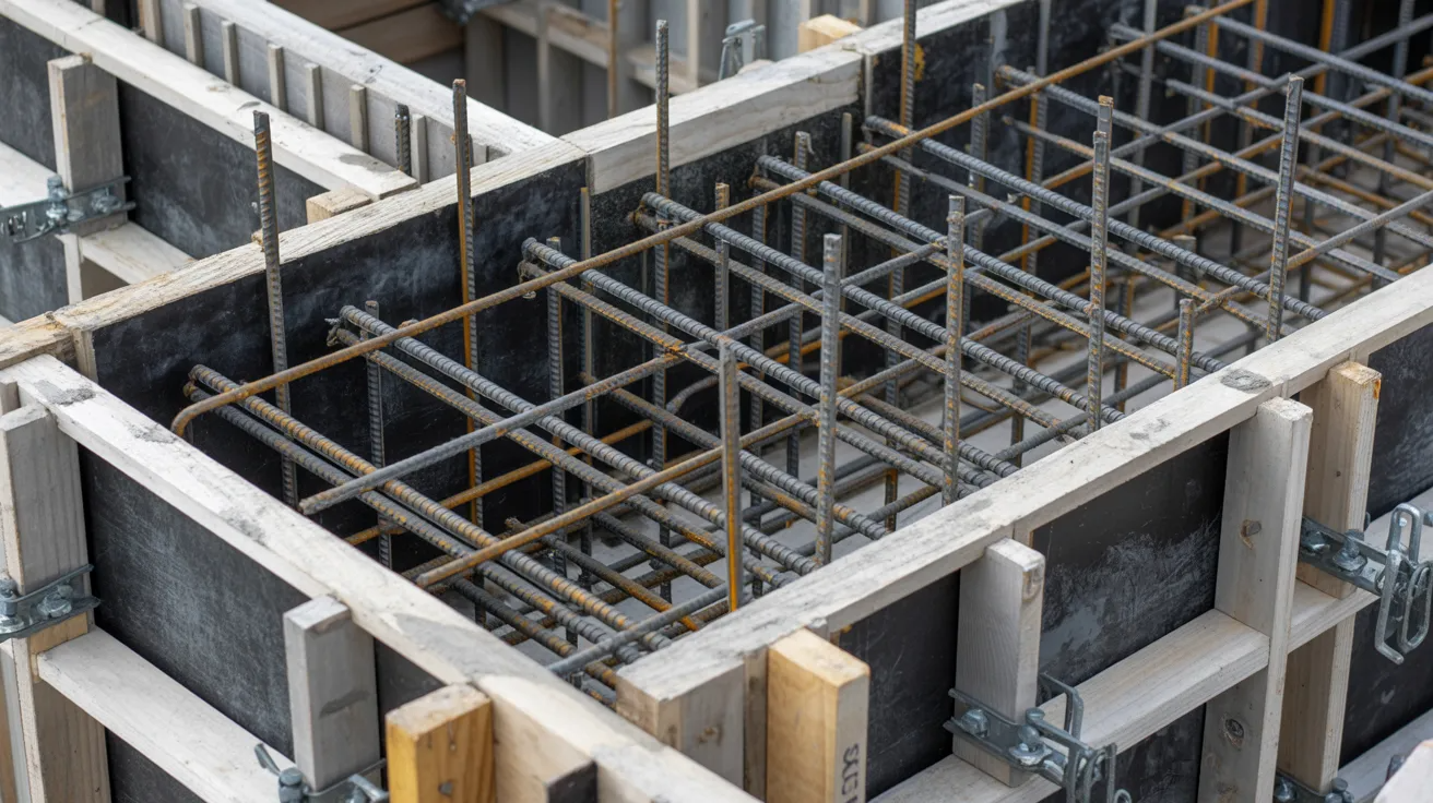 Steel reinforcement placed inside concrete wall panel forms 
