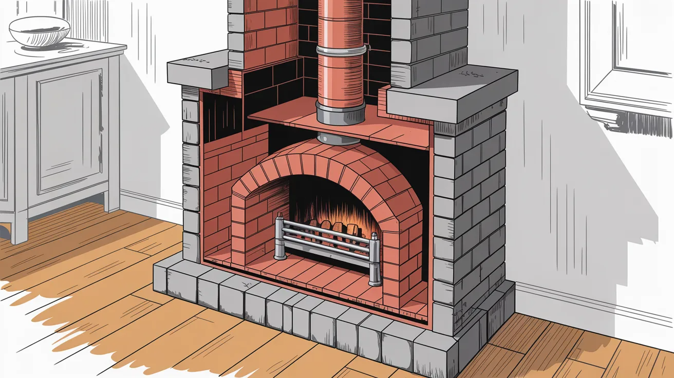 Main components inside a masonry fireplace structure