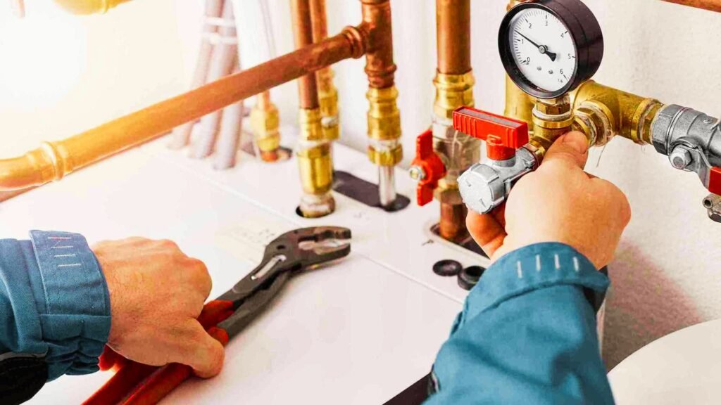 Picture showing installation of plumbing system.