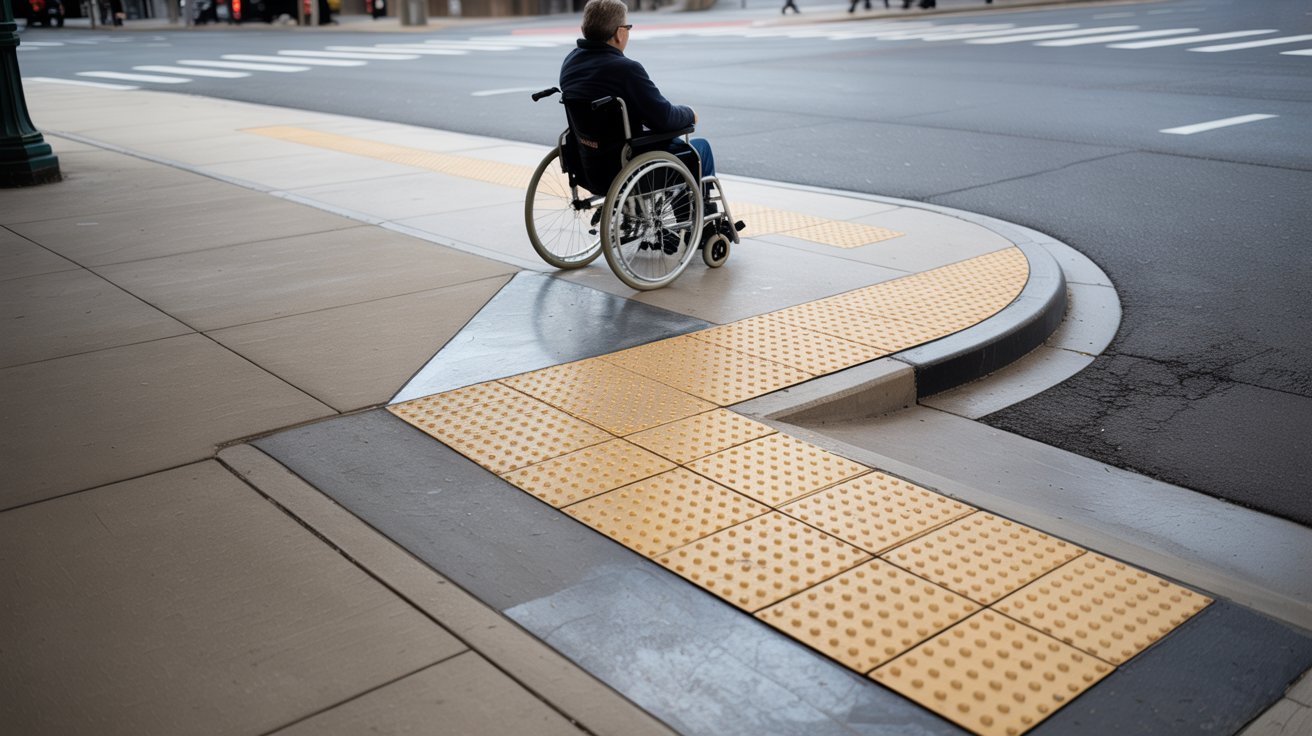 ADA curb ramp with proper width and accessibility features.
